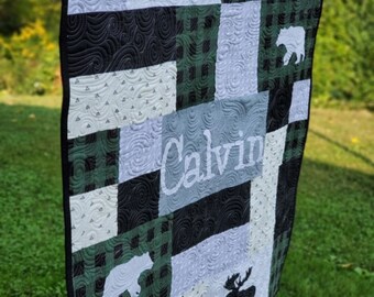 Modern Baby Quilts, Handmade Baby Quilts, Personalized Baby Quilts, Luxury Baby Gift, Woodland Baby Quilt