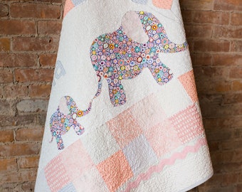 Personalized Quilt for Babies, Nursery Blanket, Custom Baby Quilt, Crib Blanket, BAby Name Gifts, Elephant Nursery Decor, Handmade Quilt