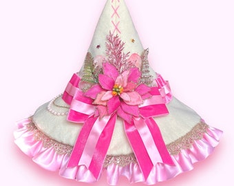Pink Poinsettia Winter Witch Hat