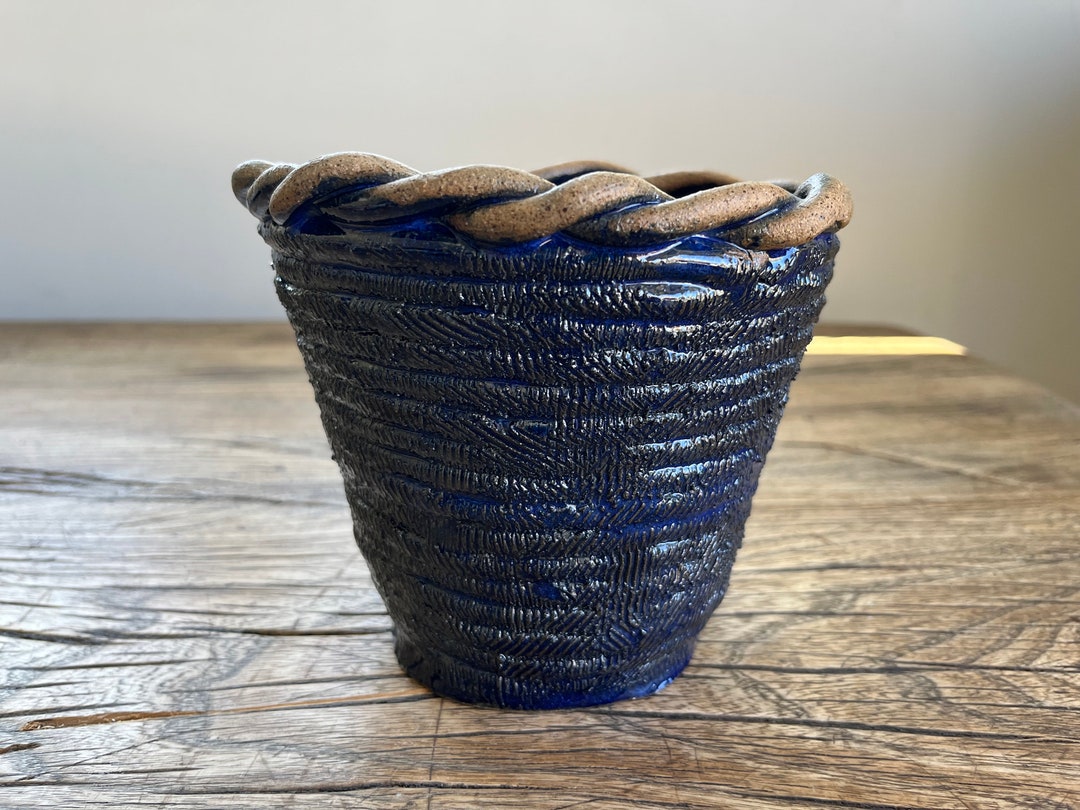 Vintage Mid Century Modern Blue Twisted Rope Vase Planter Pottery - Etsy