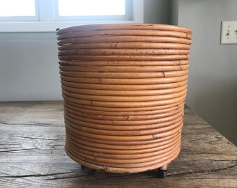 Vintage Mid Century Crespi Style Pencil Reed Rattan Bamboo Planter Italian