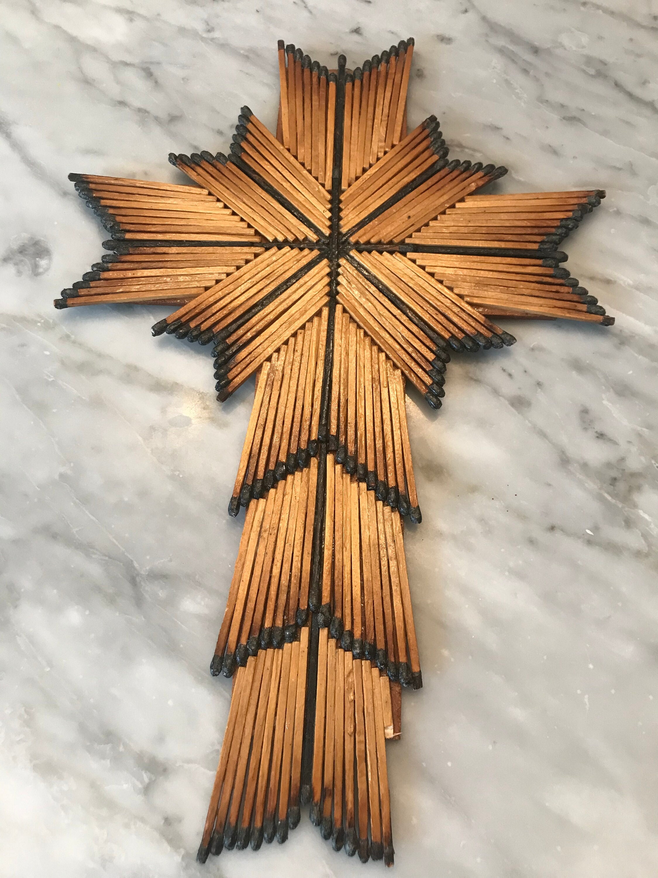 Vintage 60's Folk Art Tramp Art Handmade Match Stick Cross - Etsy