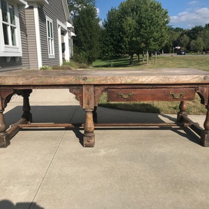 Rare Antique Early European Massive Refectory Oak Single Slab Top Dining Table circa 17 Century Farmhouse Table