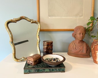 Vintage 1950's Chinoiserie French Italian Gilded Hand Painted Textured Dressing Mirror