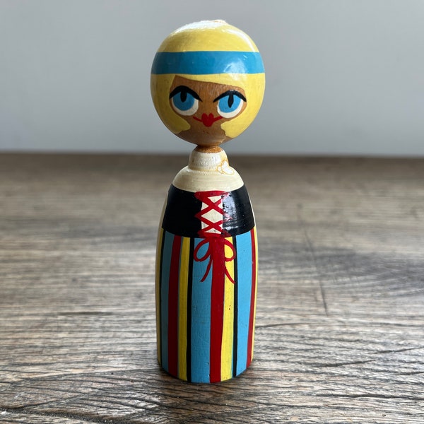 Rare Vintage Mid Century Scandinavian Vintage Finnish Made in Finland , Okki Laine big ”Martta” Wooden Doll