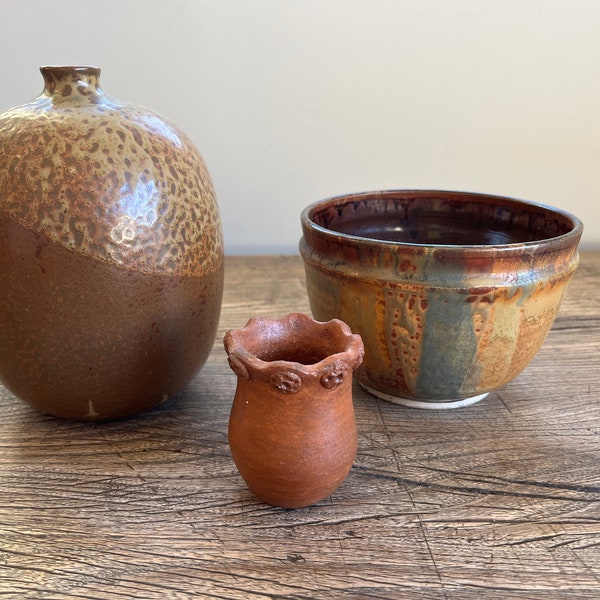 Vintage Lot Mid Century Modern Ceramic Terracotta  Architectural Studio Stoneware Pottery /Planter Vase - Japan