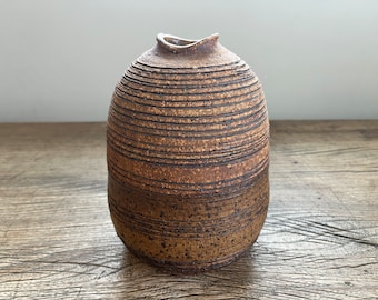 Vintage Mid Century Modern Stoneware Ceramic Studio Pottery Vase Vessel Sculpture