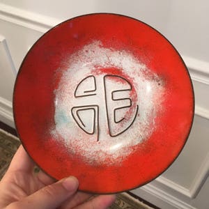 Vintage Mid Century Modern Abstract Enamel Dish Plate