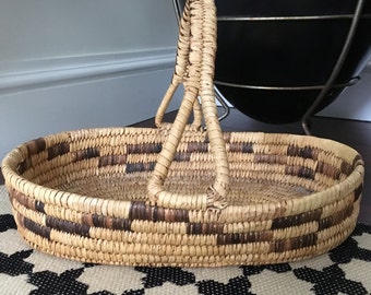 Vintage Mid Century / Hollywood Regency Tribal/ Native American Papago Basket With Handle