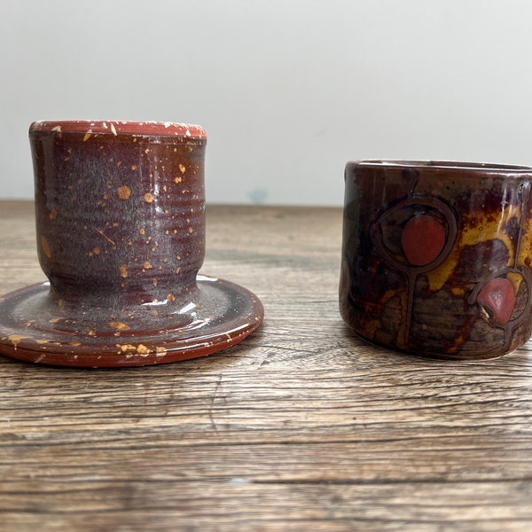 Vintage Pair Mid Century Modern Ceramic Architectural Studio Stoneware Pottery Bud Vase Weed Pots