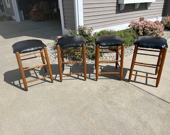 Vintage Primitive Scandinavian Wood Counter Height Stools - Set Of 4