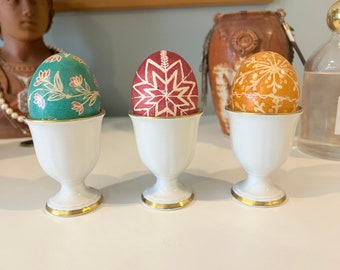 Vintage Set Mid Century White And Gold Leaf 1960's Modernist Porcelain Egg Cups by Rosenthal Thomas -Germany