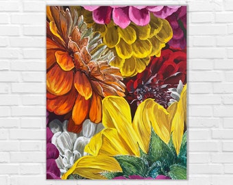 Original Painting | August Bouquet  | 11.25 x 16 inch Acrylic Painting on Canvas | Floral Wall Art Decor
