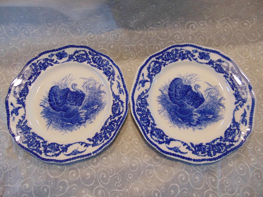 Antique Cauldon Blue Turkey 10 Plates Made in England Etsy