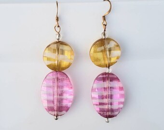 Gem yellow pink drop and dangle Mod earrings