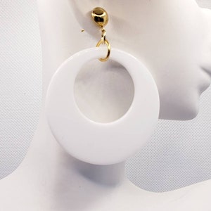 Classic vintage white hoop earrings with gold post