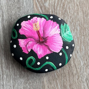 Hibiscus Flower Painted Rock - personalizable
