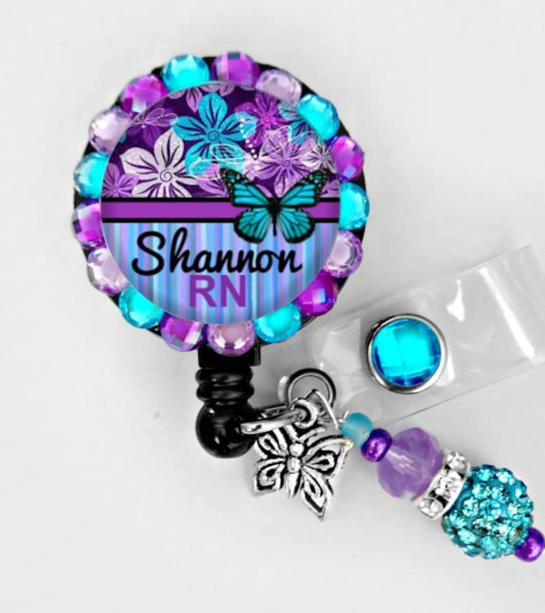 Retractable ID Badge Reel Personalized Rhinestone Nurse Etsy