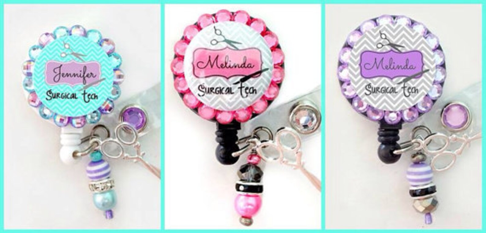 Retractable ID Badge Reel Personalized Rhinestone Surgical Etsy