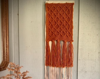 Wall Hanging, Crocheted Wall Hanging, Leather Fringe Wall Hanging