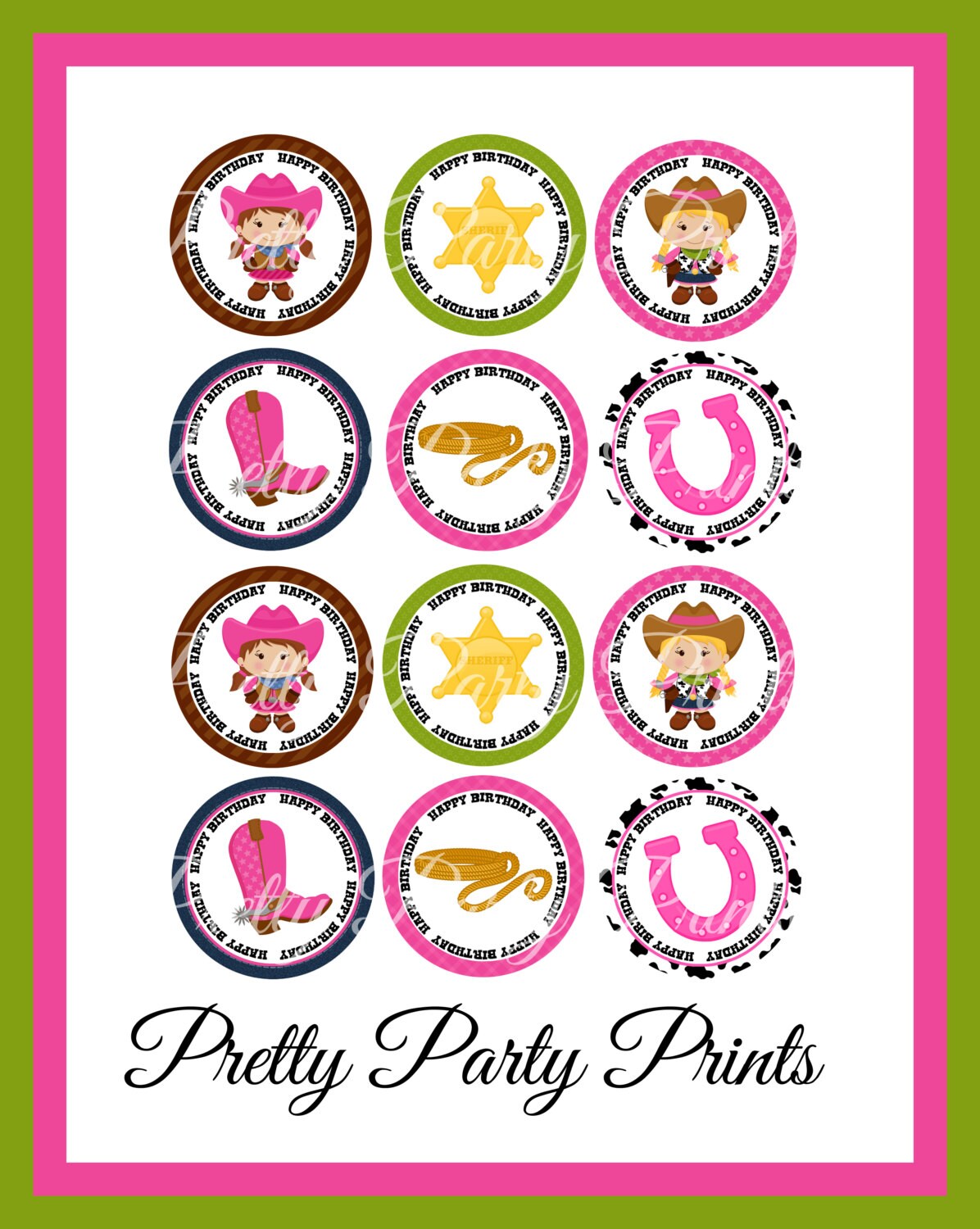 Printable Cupcake Toppers Cowgirl 2 inch Round Circles for Etsy