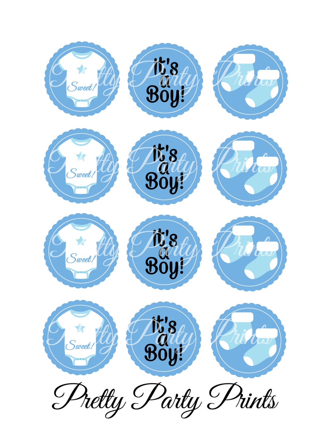 Printable Cupcake Toppers Baby Shower Blue Onsie 2 inch Round | Etsy
