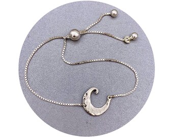 Moon Bracelet - A Whimsical Hammered Crescent Handmade in Sterling Silver on a adjustable slide clasp box chain