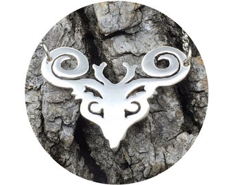 Reversible Deer - Elk - Reindeer - Caribou - Stag Necklace in Silver - Victorian Details Architectural Collection - Village of Round Lake