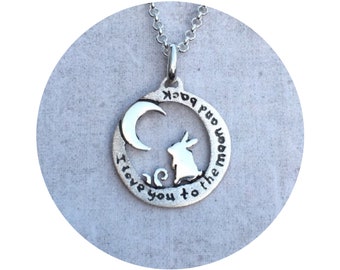 Sweet Silver Bunny Moon Pendant Necklace - A great way to tell someone I love you to the moon and back