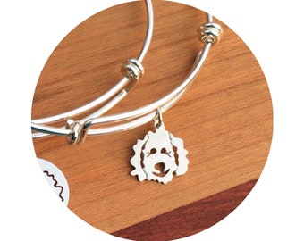 Clyde Goldendoodle - Labradoodle Dog Adjustable Bangle Bracelet in Sterling Silver