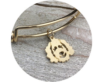 Clyde Goldendoodle - Labradoodle Dog in 14k Yellow Gold on Adjustable Gold Filled Bangle Bracelet