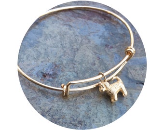 Travis Goldendoodle - Labradoodle Dog in 14k Yellow Gold on Adjustable Gold Filled Bangle Bracelet