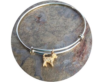 Travis Goldendoodle - Labradoodle Dog in 14k Yellow Gold on Adjustable Silver Bangle Bracelet