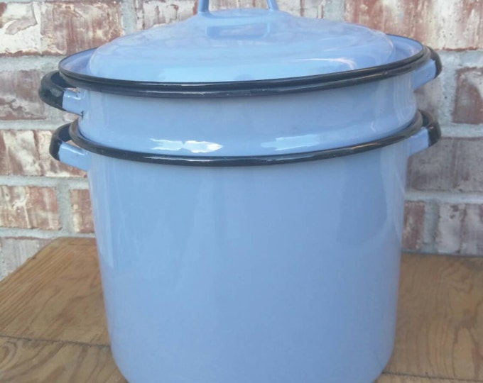 Periwinkle Enamelware / Enamel Stock Pot / Pan With Lid Etsy