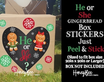 GingerBread | He or She |  Christmas Gender Reveal Box Sign/ Gender Reveal Box Stickers/ Gender Reveal Box Decoration/ Gender Reveal Decor