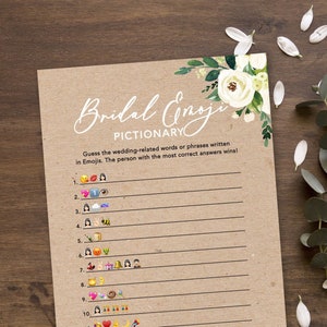 Bridal Emoji Floral Kraft Bridal Shower Games | Rustic Bridal Shower Games | Printable Digital Download