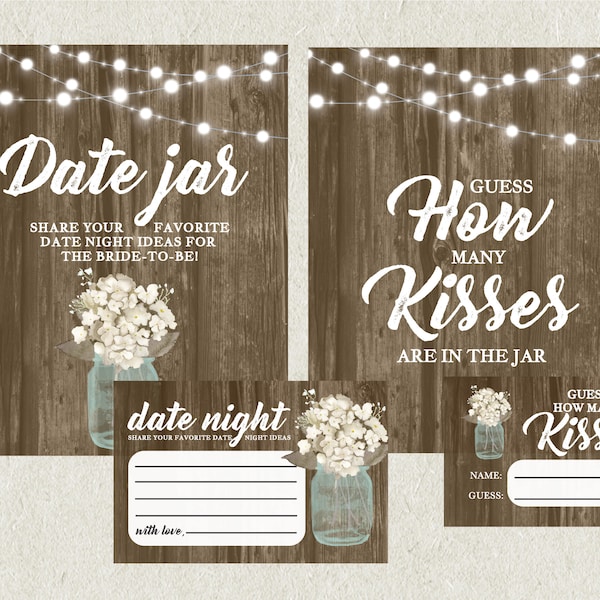 Date Night Sign/ Rustic How Many Kisses are in the jar Sign/ Rustic Bridal Shower Signs/ Date Night Card