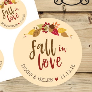 Fall in Love// 2 inch circle stickers - Wedding Favor Stickers// Engagement Stickers// Save the Date Stickers