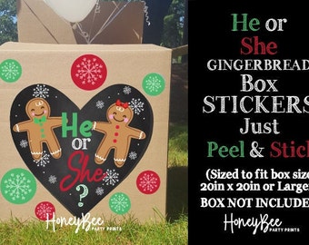 GingerBread | He or She |  Christmas Gender Reveal Box Sign | Gender Reveal Box Stickers | Gender Reveal Box Decoration |Gender Reveal Decor