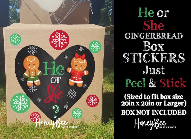 Christmas Gender Reveal Box Sign Gender Reveal Box Stickers Gender Reveal Box Decoration Gender Reveal Decor GingerBread He or She
