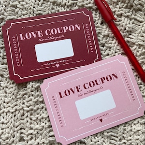 Coupon d'amour à gratter | Jetons d'amour | pour elle | Pour lui | Saint-Valentin | Anniversaire | Mari | femme | Coupon amour