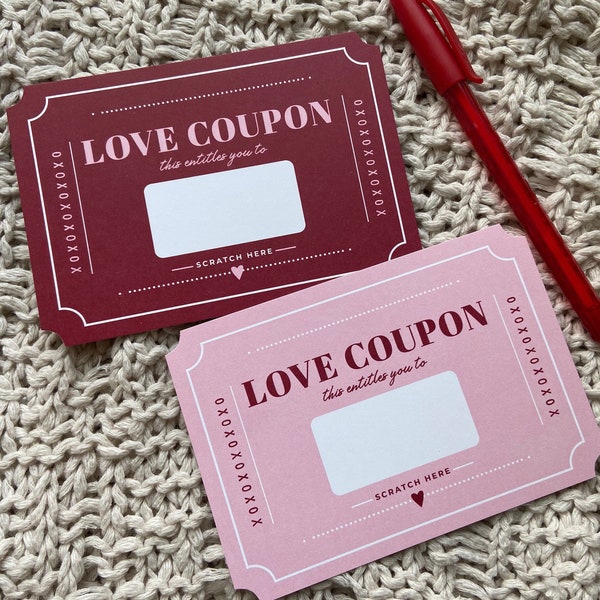 Scratch Off Love Coupon | Love Tokens | For Her | For Him | Valentines | Anniversary | Husband | Wife | Love Coupon