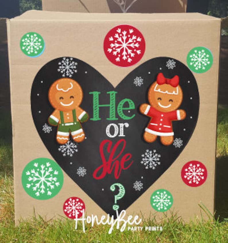 Christmas Gender Reveal Box Sign Gender Reveal Box Stickers Gender Reveal Box Decoration Gender Reveal Decor GingerBread He or She