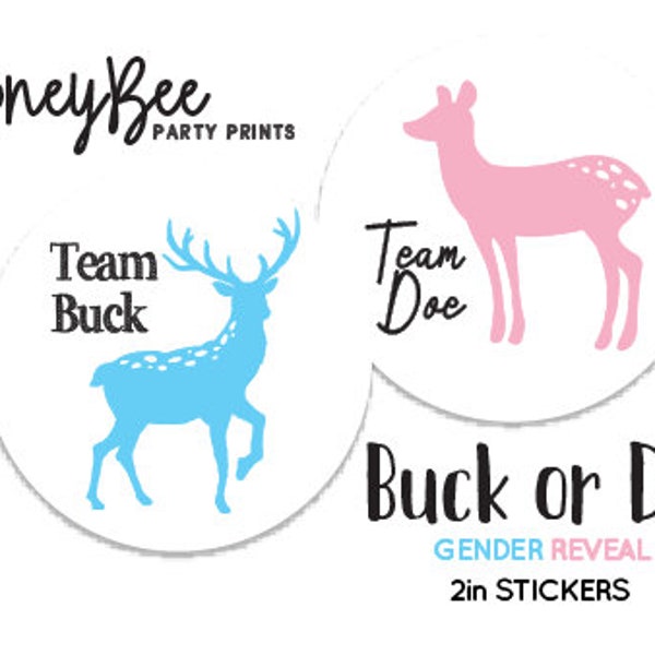 Buck or Doe Gender Reveal Stickers | Team Buck Team Doe | Gender Reveal Stickers | Team Pink Team Blue | 20 Pack