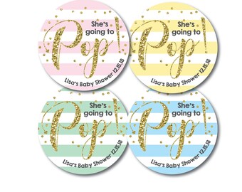 She’s Gonna POP!-Glitter Personnalisé (20) Autocollants circulaires de 2 pouces - Autocollants de douche de bébé // Étiquettes de douche de bébé // Sceaux de douche de bébé