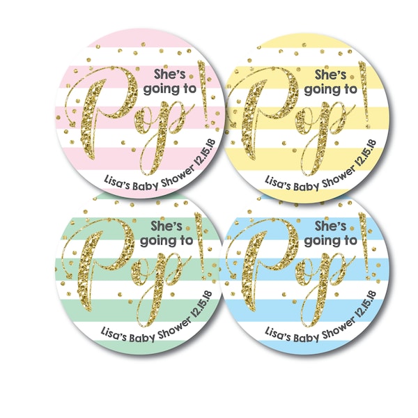 She's Going to POP!-Glitter Personalized (20) 2 inch circle stickers - Baby Shower Stickers// Baby Shower Labels// Baby Shower Seals