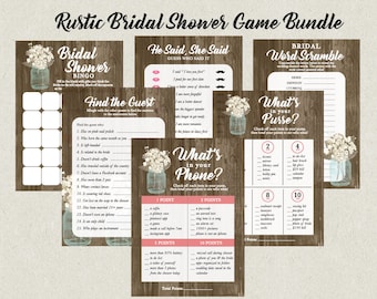 Rustikale Brautdusche Spiel Bundle / Mason Jar-rustikale Brautdusche-Spiele
