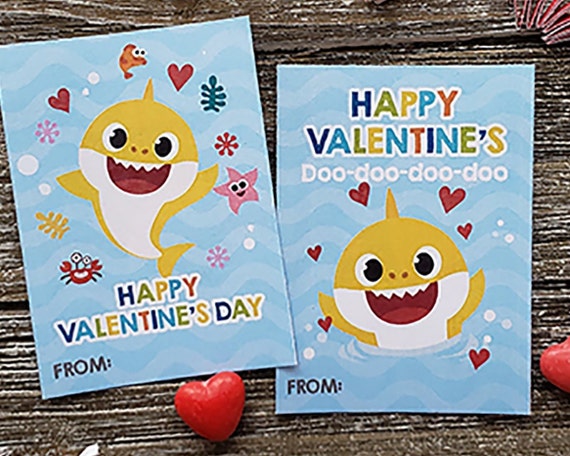 Shark Happy Valentine's Cards Baby Shark Valentine's | Etsy