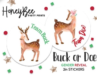 Buck or Doe Christmas Gender Reveal Stickers | Team Buck Team Doe | Gender Reveal Stickers | Watercolor | 20 Pack