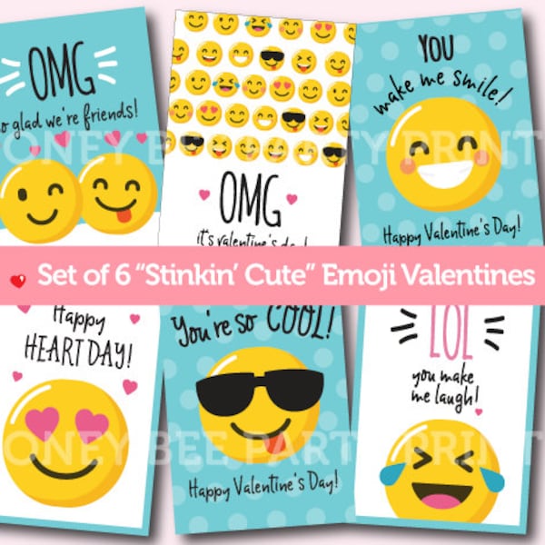 Cute Emoji Valentine Cards //Classroom Valentines// Ensemble de 6 imprimables